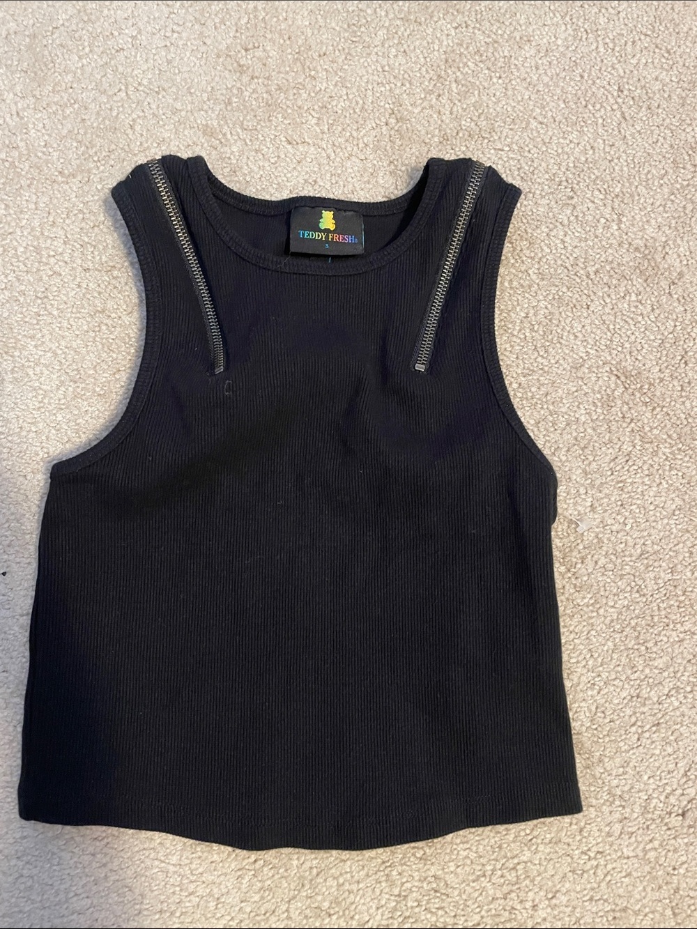 Teddy Fresh Black Ribbed Tank with Shoulder Zippers